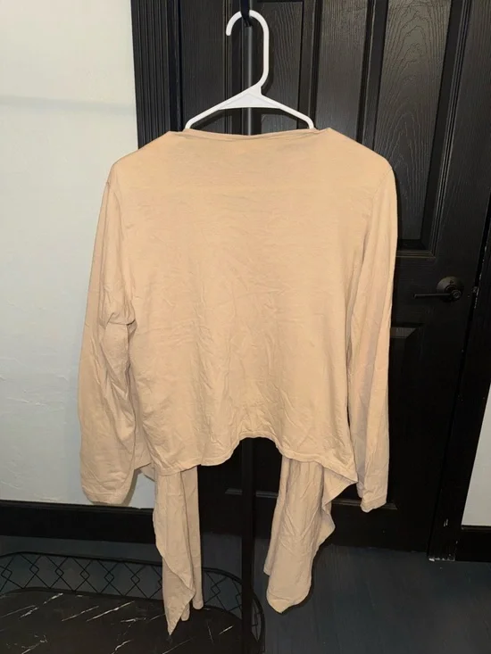 Beige Draped Open-Front Women's Cardigan Sweater - Picture 3 of 4